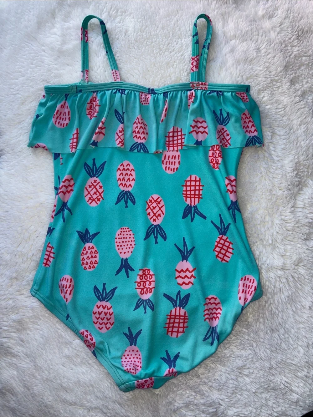 Hanna Andersson Girls 8 Sweet Pineapple Ruffle One Piece Swimsuit Recycled
